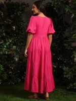 anayna Women Checked Cotton Fit & Flare Maxi Dresses