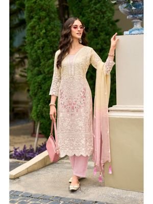 Autumnlane Faiza Pink Full Work Premium Pakistani Kurta with Pant & Dupatta (Set of 3)