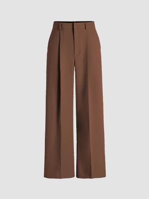 Cider Brown High Waist Pleated Wide Leg Pant