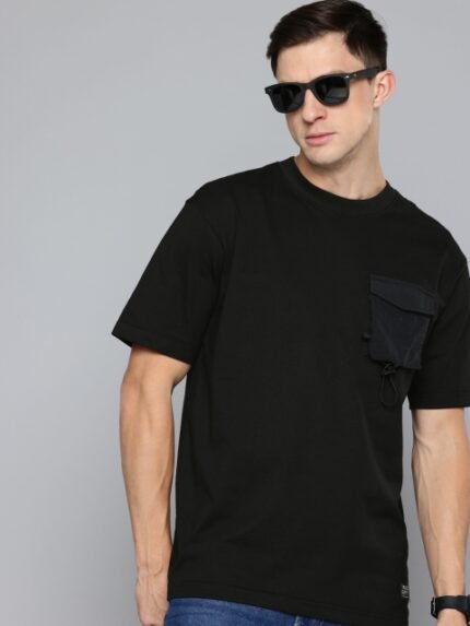 Flying Machine Drop-Shoulder Sleeves Pure Cotton Relaxed Fit T-shirt