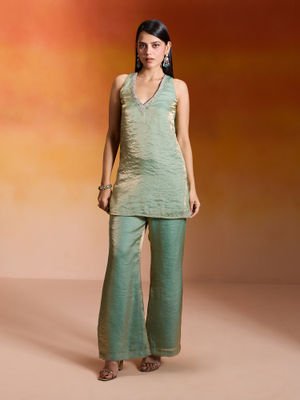 Gajra Gang Mint Tissue Chiffon Embroidered Kurta & Pant Nakhraali Nomads