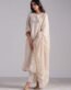 Ganga Fashions Fog Beige Woven Kurta and Contrast Dupatta with Hand Work Detailing (Set of 3)