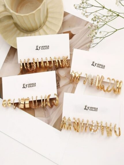 Jewels Galaxy Set of 24 Gold Plated Half Hoop Earrings