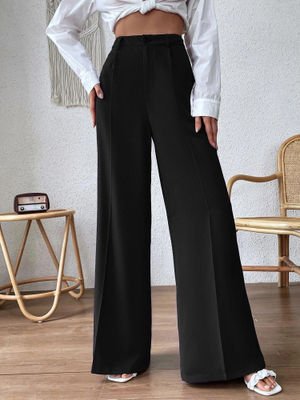 KOTTY Womens High Rise Viscose Rayon Flared Fit Solid Trousers