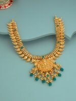 Kushal's Fashion Jewellery 92.5 Pure Silver Gold-Plated Studded & Beaded Temple Necklace