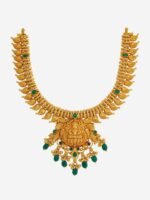 Kushal's Fashion Jewellery 92.5 Pure Silver Gold-Plated Studded & Beaded Temple Necklace