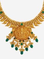 Kushal's Fashion Jewellery 92.5 Pure Silver Gold-Plated Studded & Beaded Temple Necklace