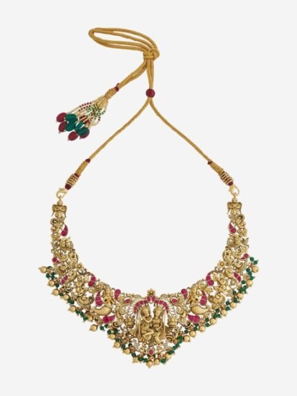Kushal's Fashion Jewellery Embellished Bridal 92.5 Silver Gold-Plated Temple Necklace