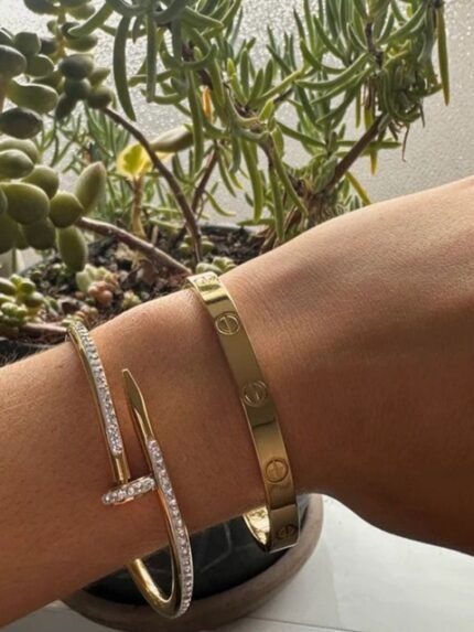 MEENAZ Set Of 2 Gold-Plated Stainless Steel Anti Tarnish Stone Studded Kada Bracelets