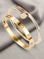 MEENAZ Set Of 2 Gold-Plated Stainless Steel Anti Tarnish Stone Studded Kada Bracelets