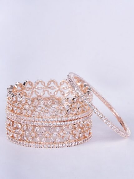Opal Touch Set Of 6 Rose Gold-Plated AD-Studded Bangles