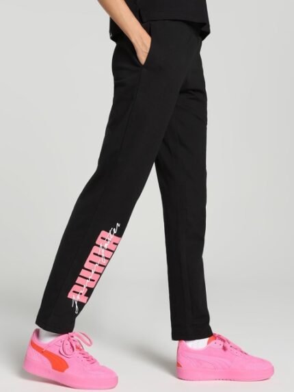 Puma Women Regular Fit Knitted Brand Logo Cotton Regular Track Pants
