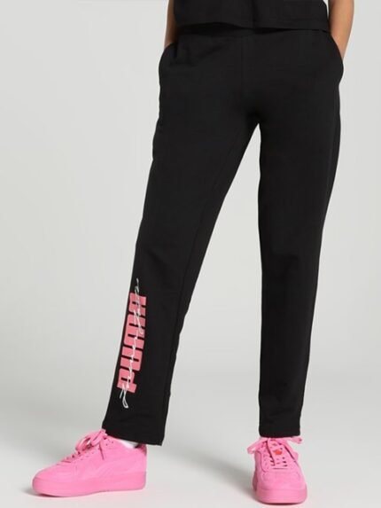 Puma Women Regular Fit Knitted Brand Logo Cotton Regular Track Pants