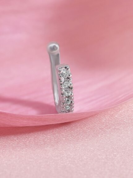 Rubans Silver-Plated White CZ- Stone Studded Handcrafted Nose Clip