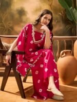 Sangria Bandhej Printed Kaftan & Tube Top With Sharara