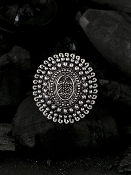Sangria Silver Plated Oxidized Adjustable Finger Ring