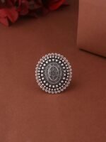 Sangria Silver Plated Oxidized Adjustable Finger Ring