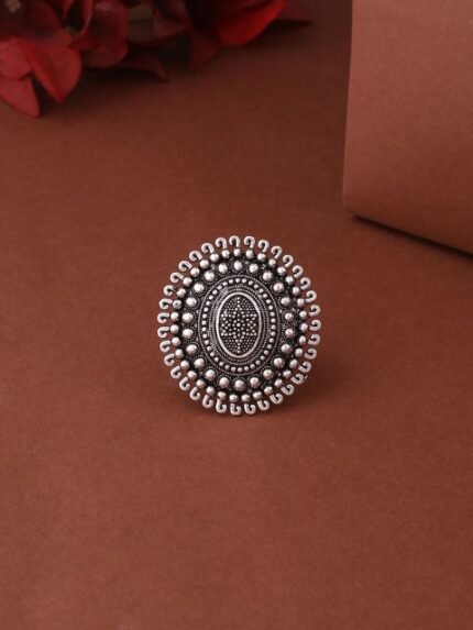 Sangria Silver Plated Oxidized Adjustable Finger Ring