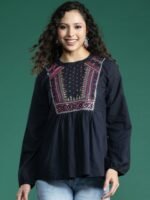 Sangria Women Embroidered Cotton Top