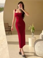 StyleCast Red Shoulder Straps Bodycon Maxi Dress
