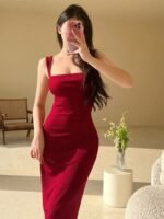 StyleCast Red Shoulder Straps Bodycon Maxi Dress