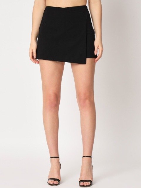 Zastraa Black High Waist Scuba Mini Skorts